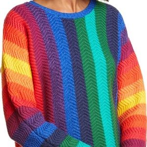 ALICE + OLIVIA Dessie Stripe Racked Wool Blend Sweater